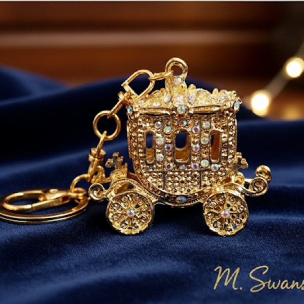 NEW Gold tone Rhinestone Carriage Keychain Bag Charm